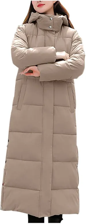 Long Jackets for Women Quilted Coats Trendy Puffer Hooded Jacket Zip Up Casual Jacket Coat Thicken Cotton Padded Jacket