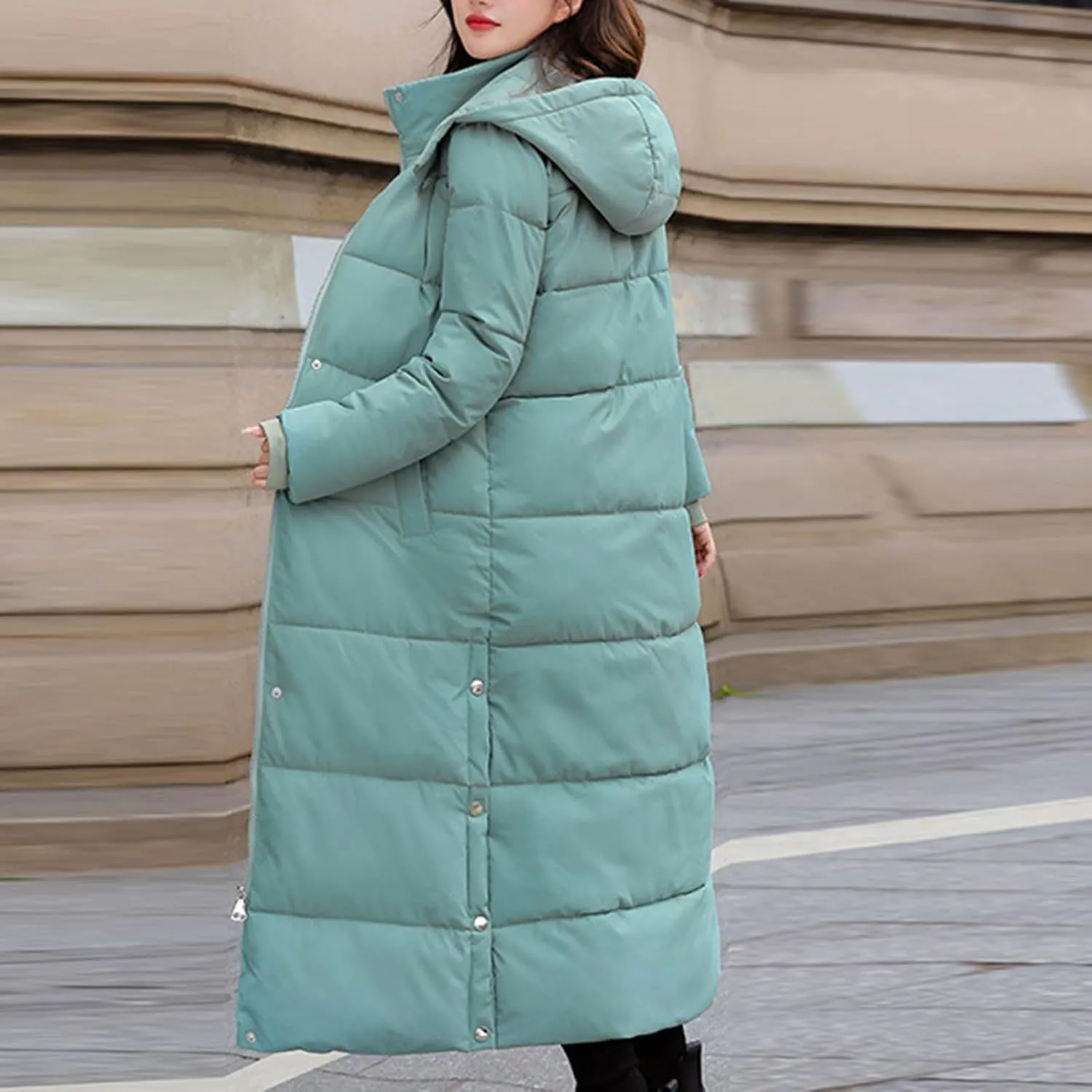 Long Jackets for Women Quilted Coats Trendy Puffer Hooded Jacket Zip Up Casual Jacket Coat Thicken Cotton Padded Jacket