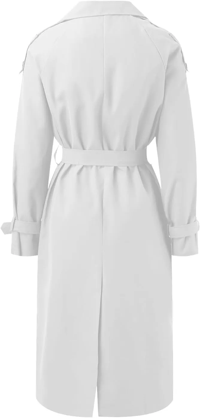 Long Trench Coat for Women Double Breasted Long Trench Coats Windproof Classic Lapel Cardigan Overcoat with Belt