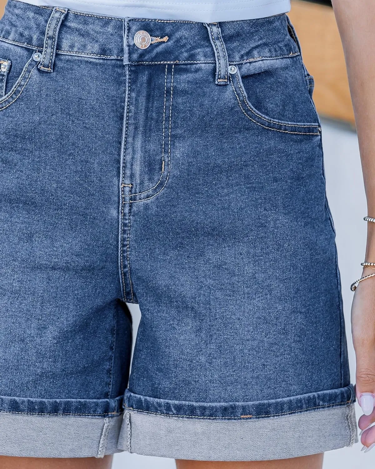 luvamia Jean Shorts for Women Trendy High Waisted Mid Thigh Fold Hem Cutoff Casual Summer Stretchy Denim Shorts Jorts