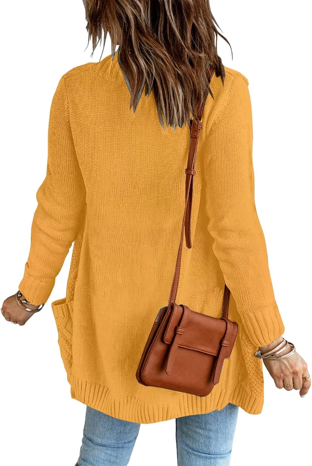 luvamia Womens Long Sleeve Open Front Buttons Cable Knit Pocket Sweater Cardigan