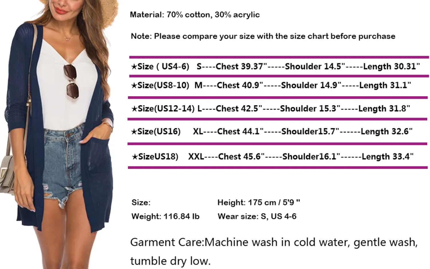 LYHNMW Women's Cardigan Casual 3/4 Sleeve or Long Sleeve Lightweight Open Front Long Knited Cardigan with Pocket