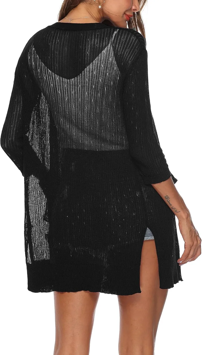 LYHNMW Women's Cardigan Casual 3/4 Sleeve or Long Sleeve Lightweight Open Front Long Knited Cardigan with Pocket