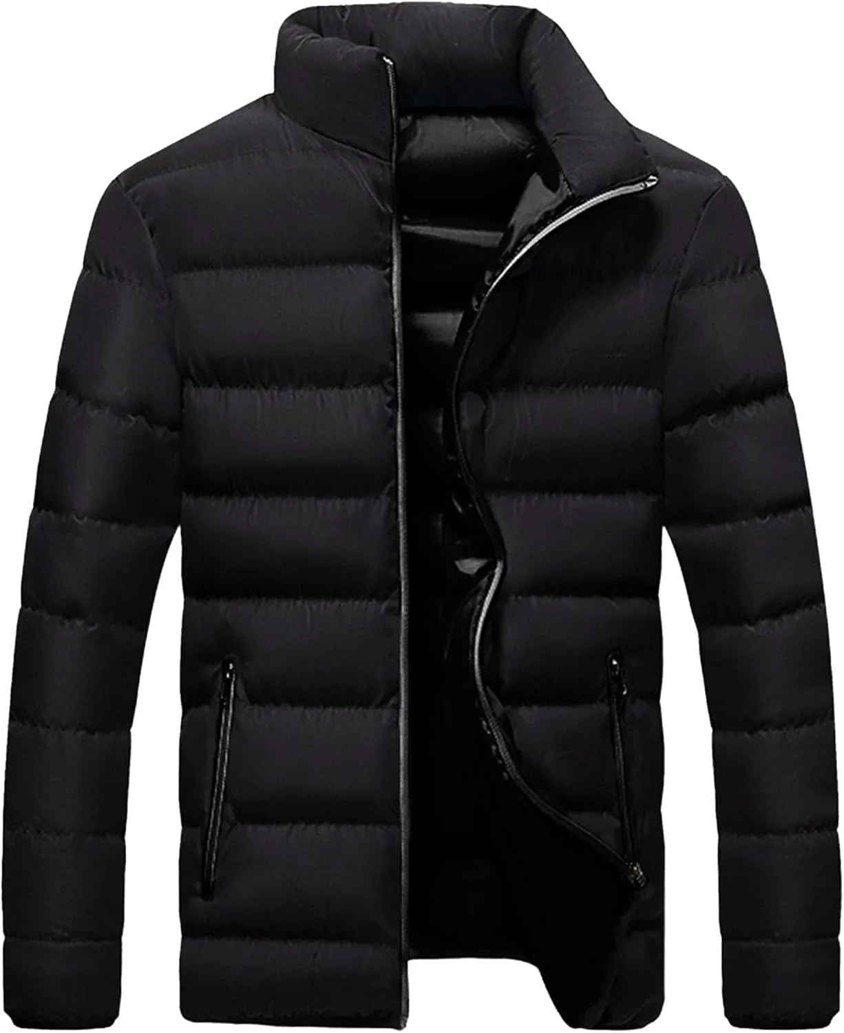Maiyifu-GJ Men Winter Down Coat Jacket Lightweight Warm Thicken Padded Outerwear Stand Collar Ski Hiking Travel Warm Overcoat