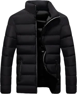 Maiyifu-GJ Men Winter Down Coat Jacket Lightweight Warm Thicken Padded Outerwear Stand Collar Ski Hiking Travel Warm Overcoat