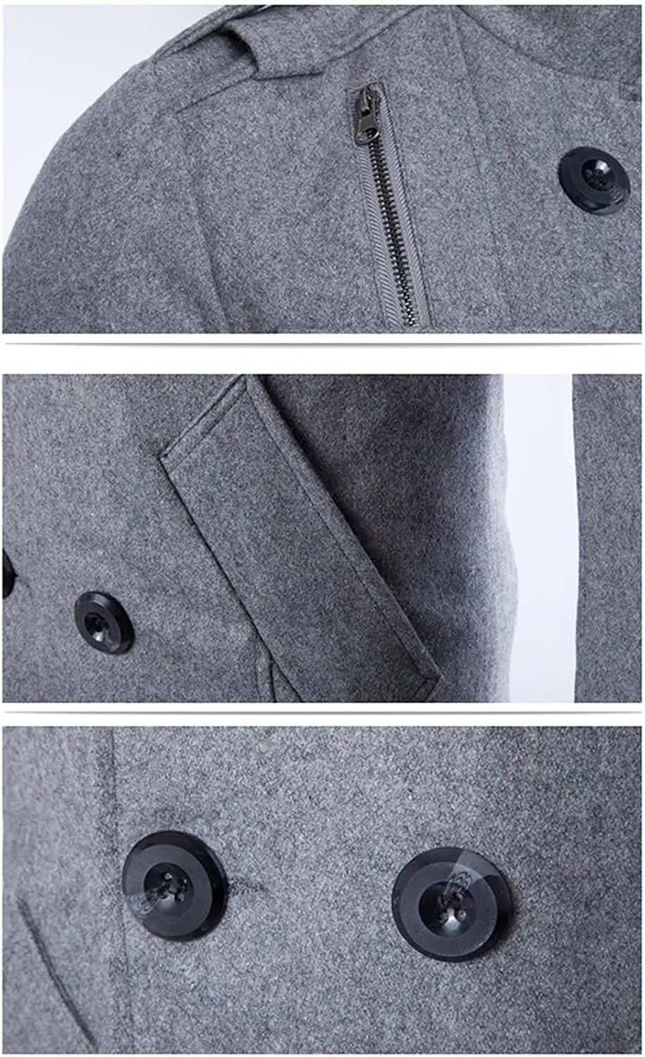 Maiyifu-GJ Men's Double Breasted Winter Trench Coat Stylish Stand Collar Wool Blend Pea Coats Slim Military Overcoat Jacket