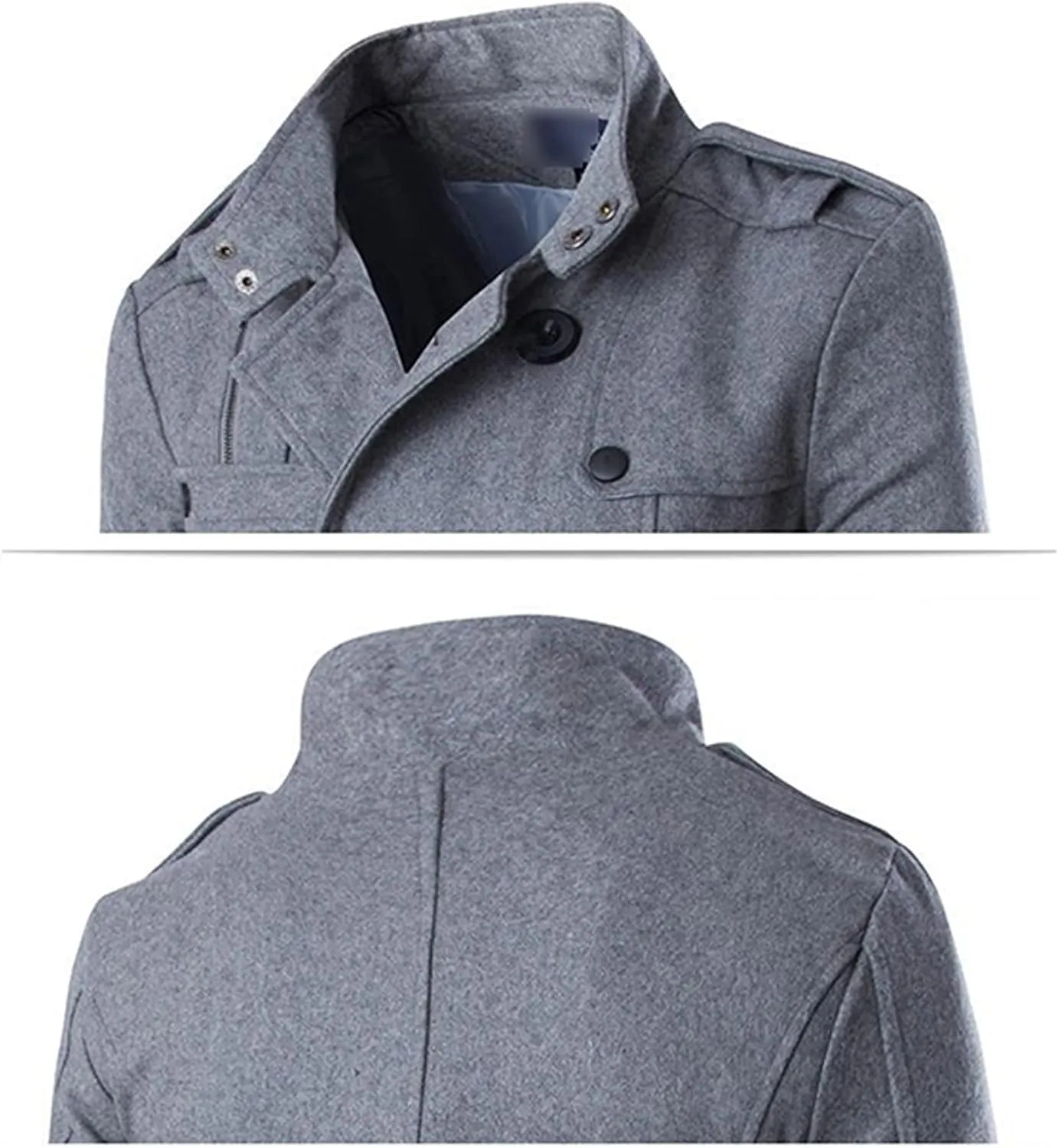 Maiyifu-GJ Men's Double Breasted Winter Trench Coat Stylish Stand Collar Wool Blend Pea Coats Slim Military Overcoat Jacket