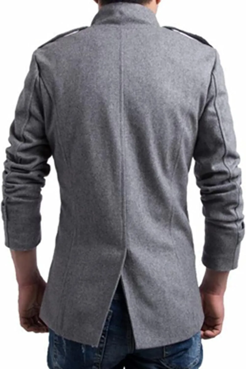 Maiyifu-GJ Men's Double Breasted Winter Trench Coat Stylish Stand Collar Wool Blend Pea Coats Slim Military Overcoat Jacket