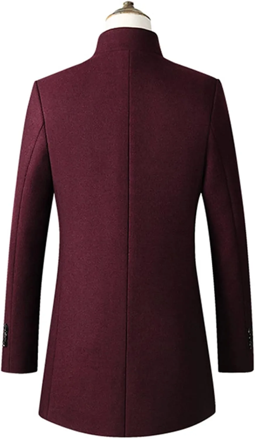 Maiyifu-GJ Mens Wool Blend Trench Coat Stand Collar Single Breasted Business Pea Coats Stylish Mid-Length Overcoat Jacket