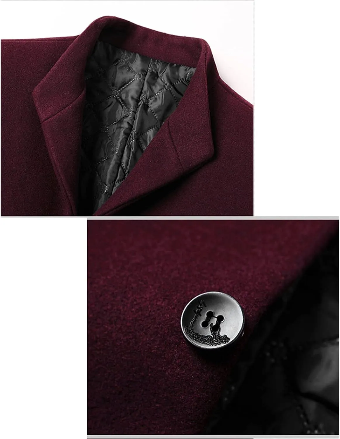 Maiyifu-GJ Mens Wool Blend Trench Coat Stand Collar Single Breasted Business Pea Coats Stylish Mid-Length Overcoat Jacket