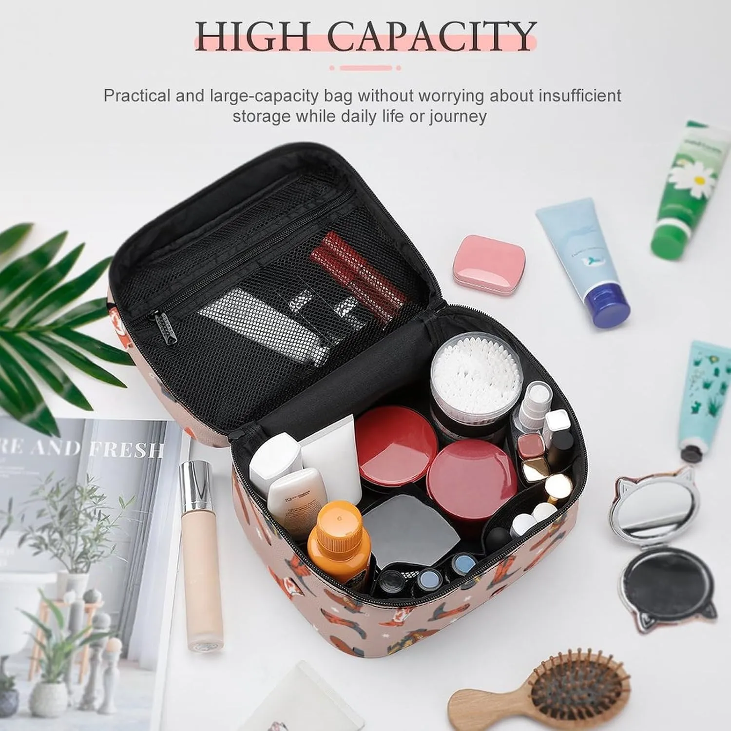 Makeup Bag Cowgirl Cowboy Boots Cosmetic Bag for Women, Beauty Zipper Makeup Organizer PU Leather Waterproof Toiletry Train Case Western