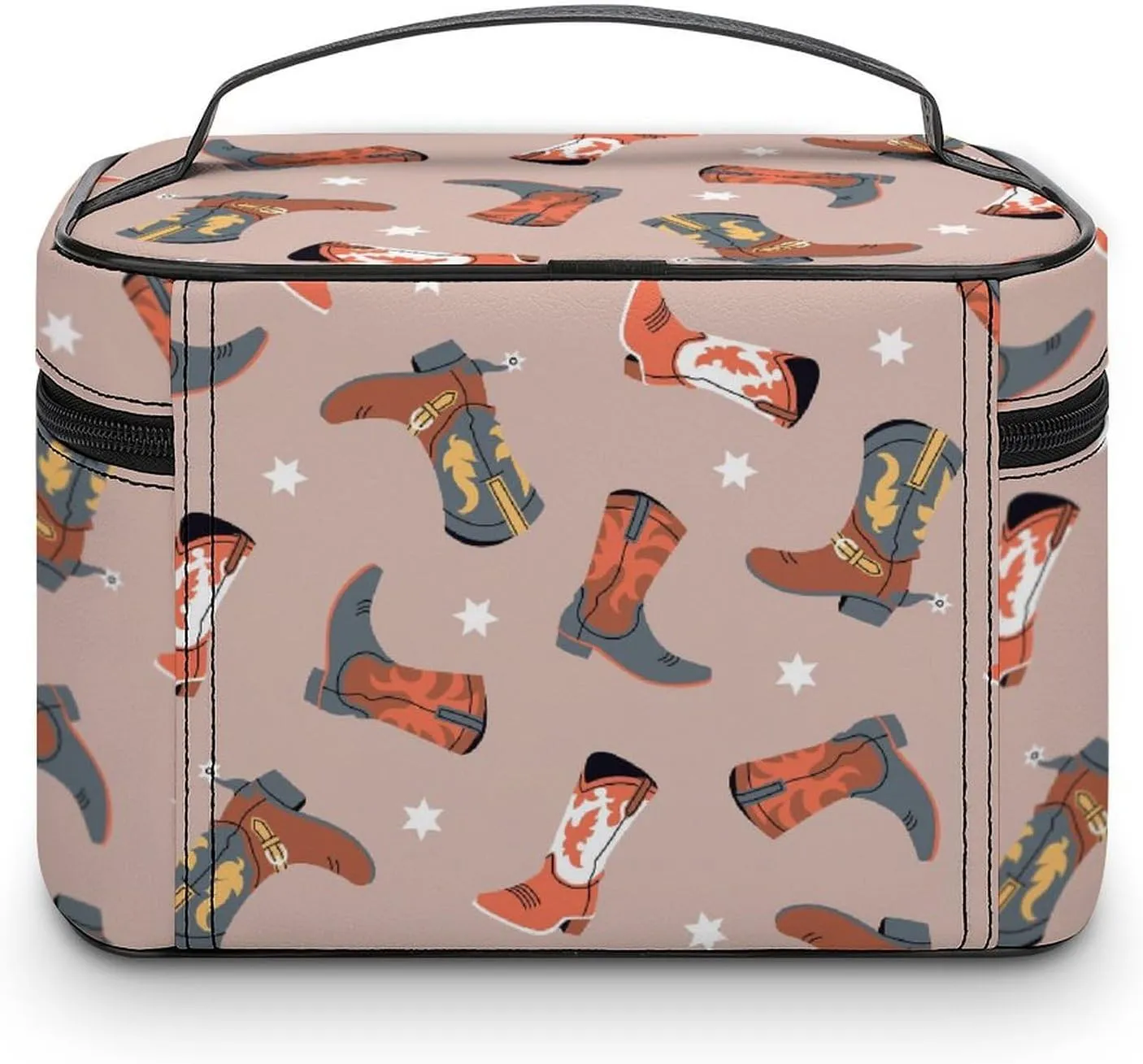Makeup Bag Cowgirl Cowboy Boots Cosmetic Bag for Women, Beauty Zipper Makeup Organizer PU Leather Waterproof Toiletry Train Case Western