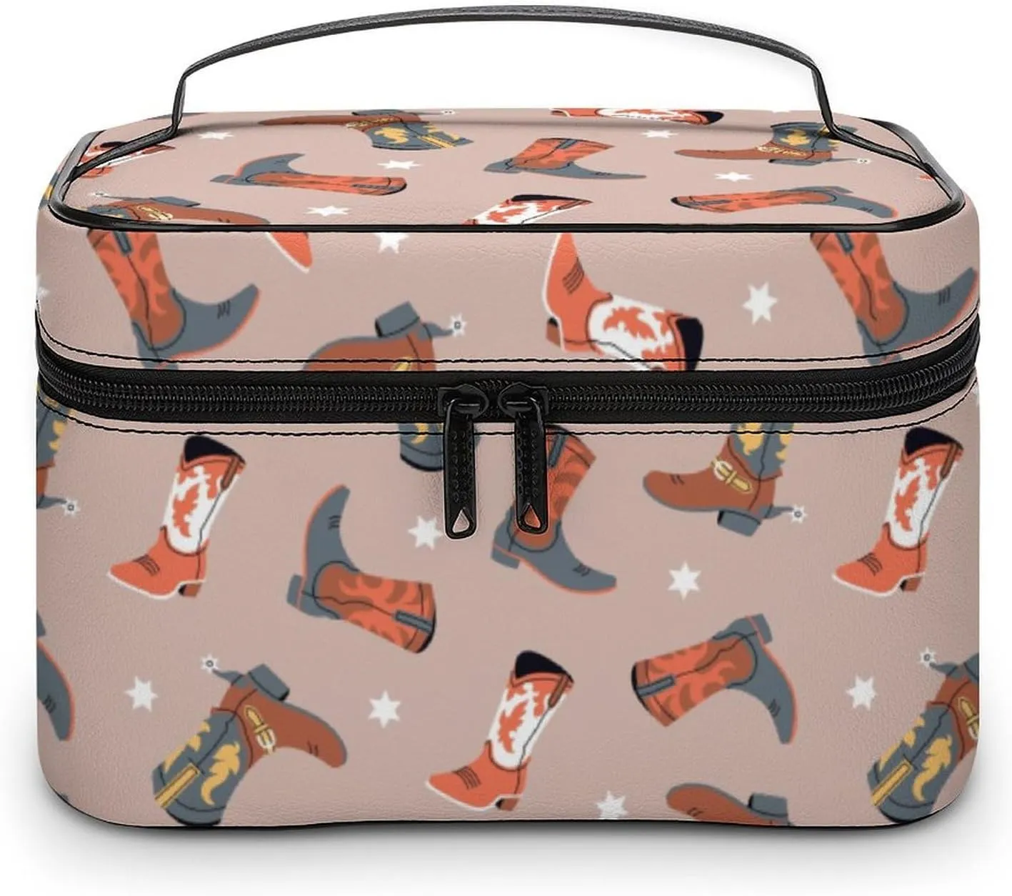 Makeup Bag Cowgirl Cowboy Boots Cosmetic Bag for Women, Beauty Zipper Makeup Organizer PU Leather Waterproof Toiletry Train Case Western