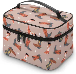 Makeup Bag Cowgirl Cowboy Boots Cosmetic Bag for Women, Beauty Zipper Makeup Organizer PU Leather Waterproof Toiletry Train Case Western