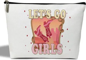Makeup Bag, Let's Go Girls - Retro Cowgirl Boots Travel Makeup Zipper Bag, Gift for Western Country Cowgirl Women Sister Daughter, Toiletry Case Pouch Travel Accessories -06