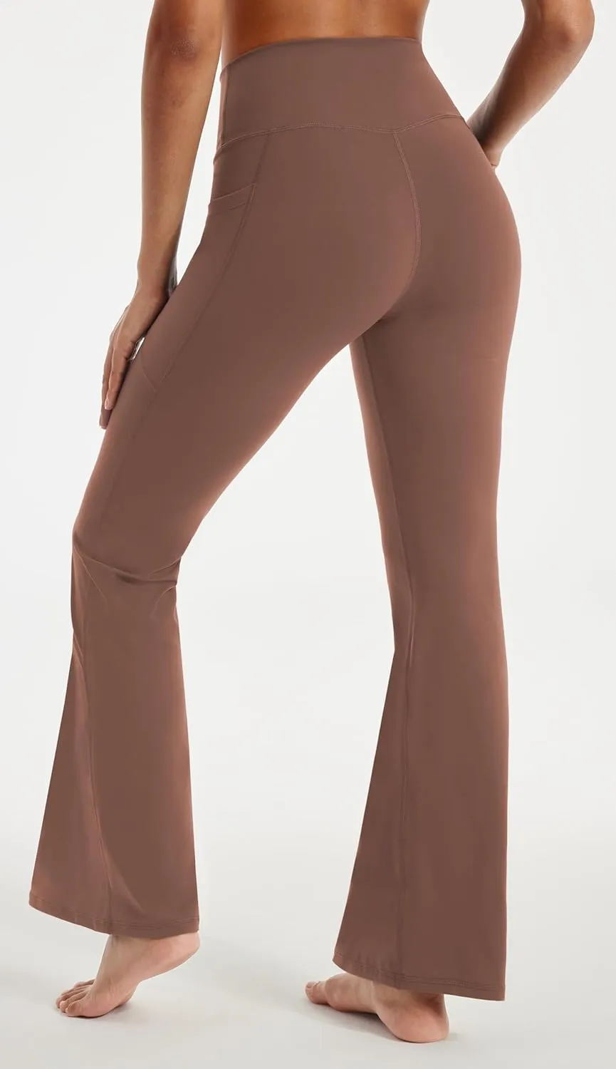 Maxbee Flare Yoga Pants with Pockets for Women, V Crossover Flare Leggings Tummy Control, High Waist Bootcut Yoga Leggings