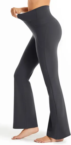 Maxbee Flare Yoga Pants with Pockets for Women, V Crossover Flare Leggings Tummy Control, High Waist Bootcut Yoga Leggings