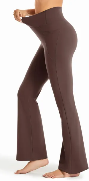 Maxbee Flare Yoga Pants with Pockets for Women, V Crossover Flare Leggings Tummy Control, High Waist Bootcut Yoga Leggings