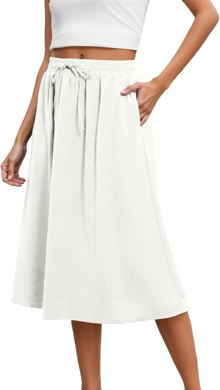 Maxi Skirts for Women 2025 Elegant Boho Pleated Skirt Elastic High Waisted Casual Summer Pockets A Line Dresses Outfits