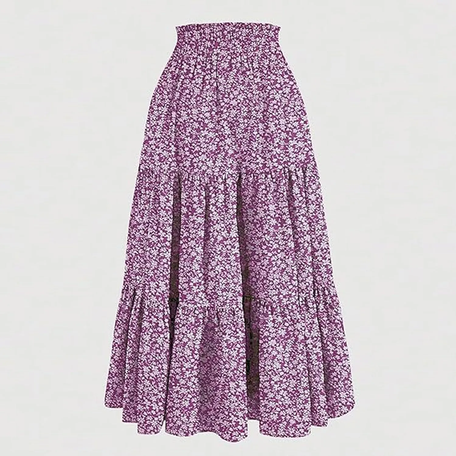 Maxi Skirts for Women Boho Floral Print Tiered Flowy Skirt Vacation Elastic Drawstring Waist A Line Pleated Skirt