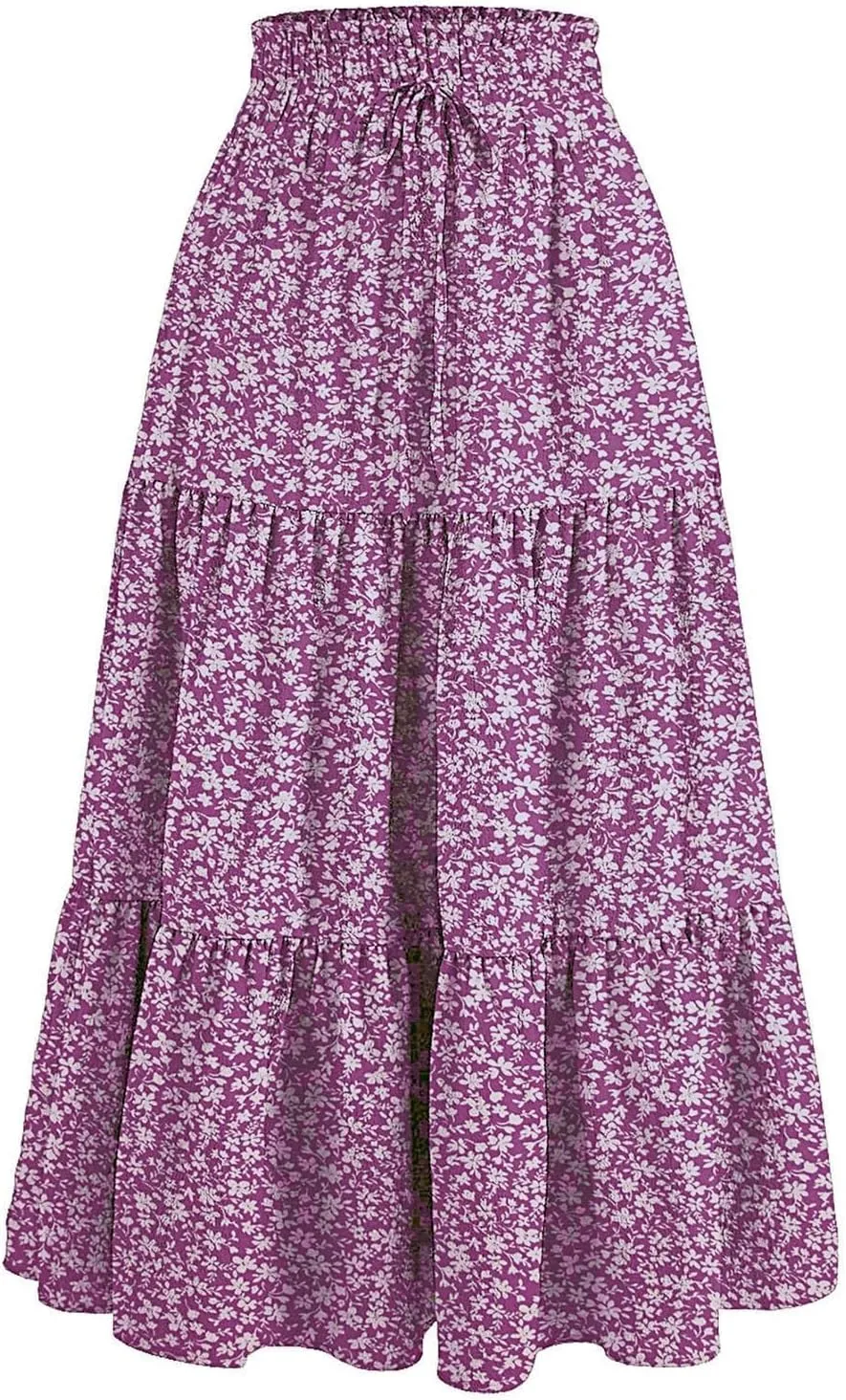 Maxi Skirts for Women Boho Floral Print Tiered Flowy Skirt Vacation Elastic Drawstring Waist A Line Pleated Skirt