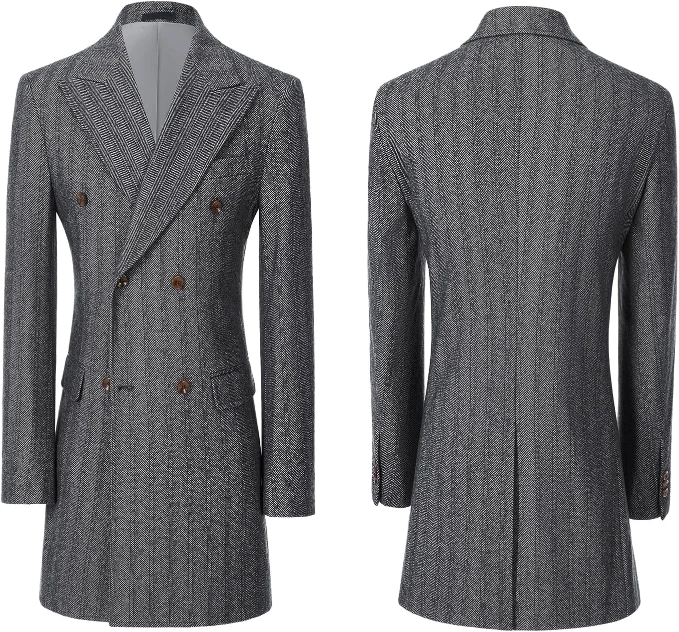 Men Trench Coat Peacoat Jackets Male Grey Coats Casual Winter Herringbone Long Jacket for Men Warm Wool Overcoat