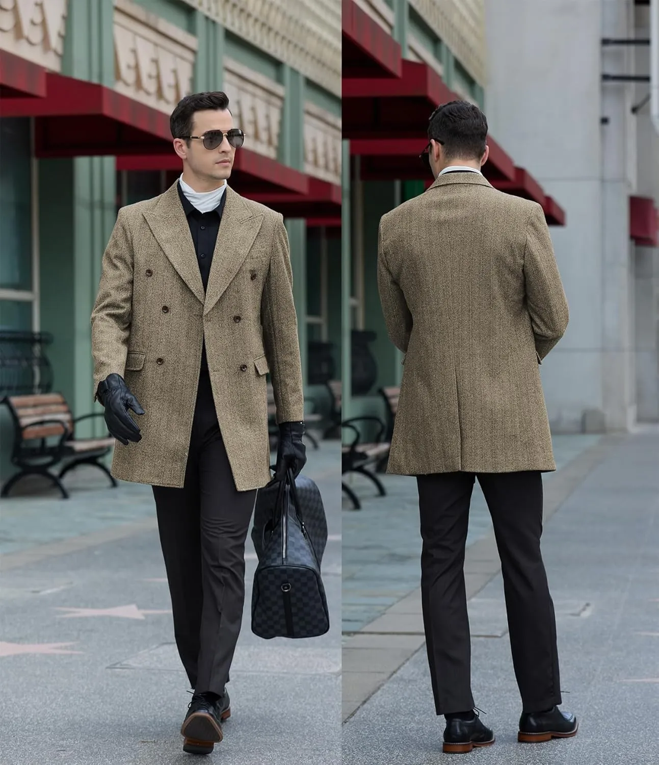 Men Trench Coat Peacoat Jackets Male Grey Coats Casual Winter Herringbone Long Jacket for Men Warm Wool Overcoat