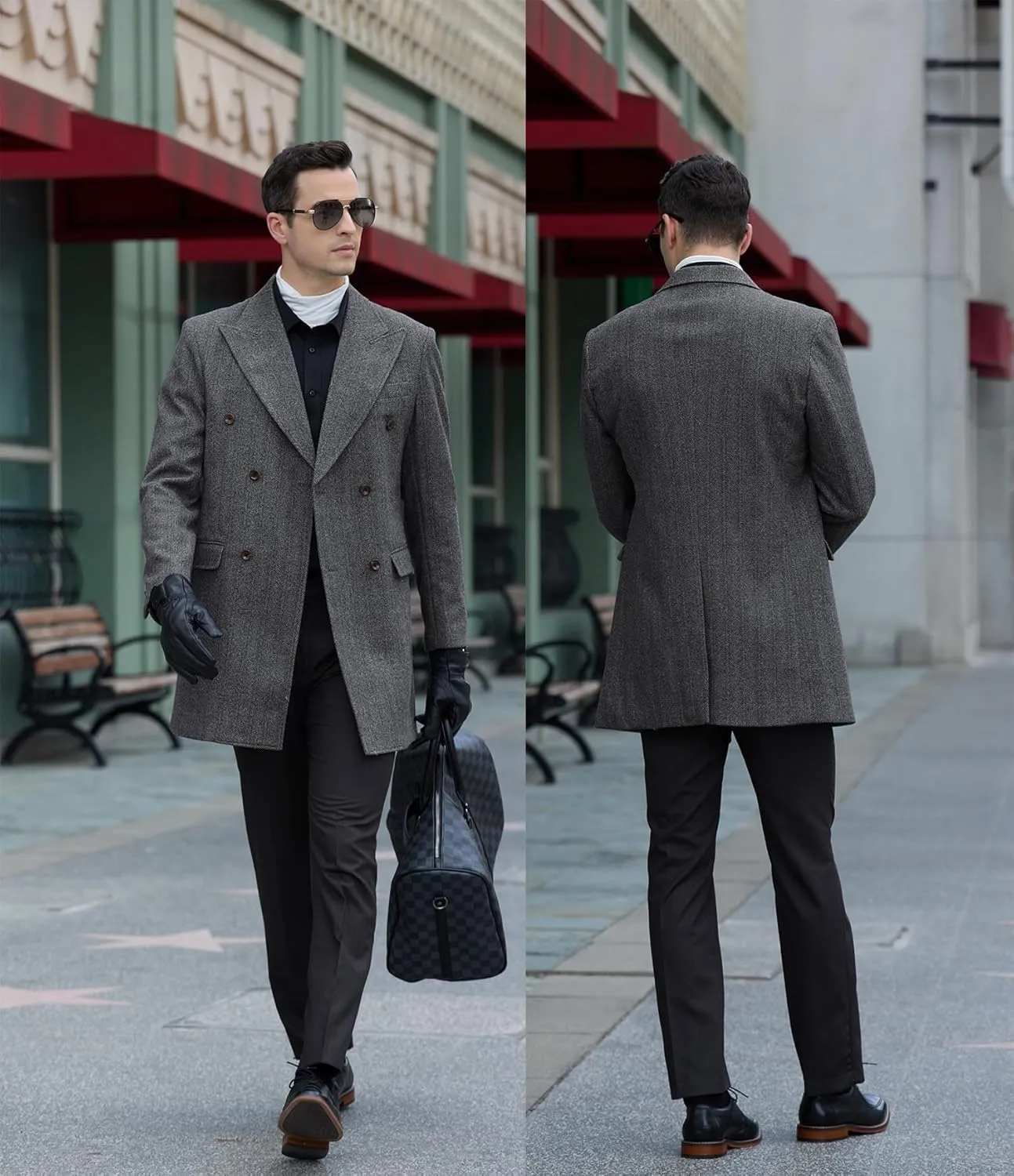 Men Trench Coat Peacoat Jackets Male Grey Coats Casual Winter Herringbone Long Jacket for Men Warm Wool Overcoat