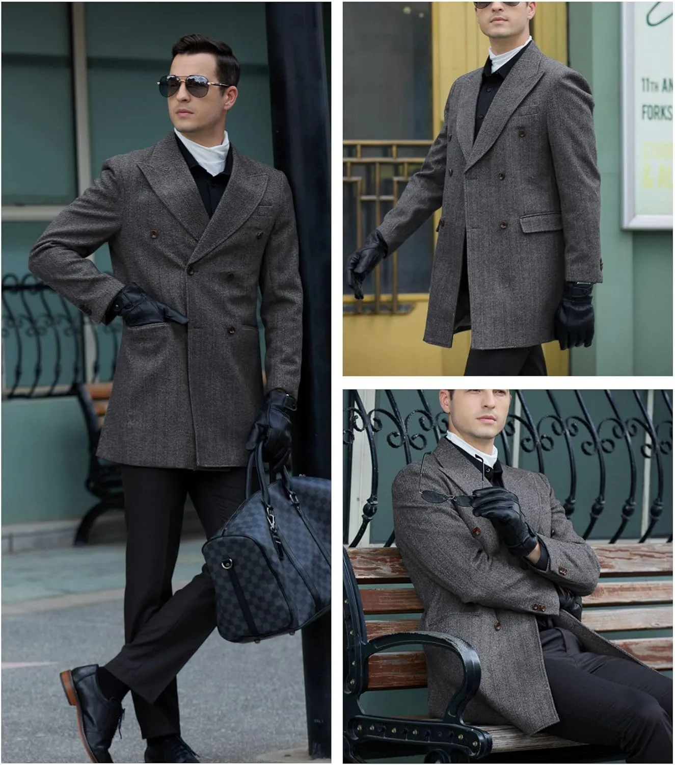 Men Trench Coat Peacoat Jackets Male Grey Coats Casual Winter Herringbone Long Jacket for Men Warm Wool Overcoat