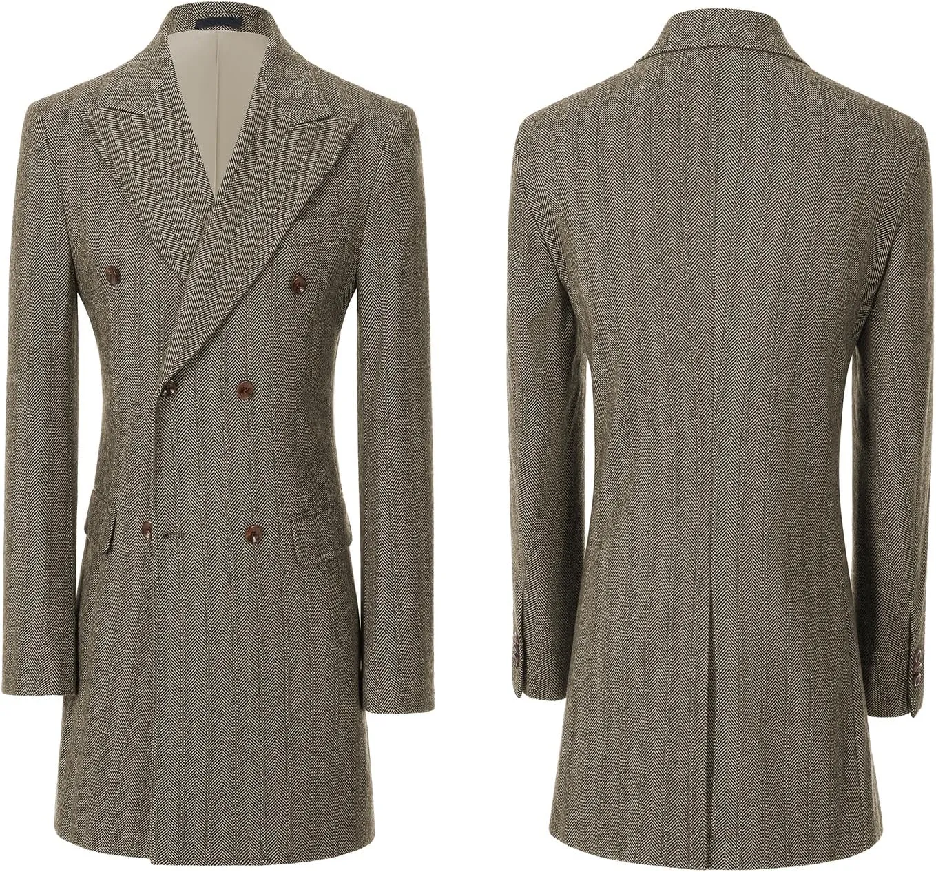 Men Trench Coat Peacoat Jackets Male Grey Coats Casual Winter Herringbone Long Jacket for Men Warm Wool Overcoat