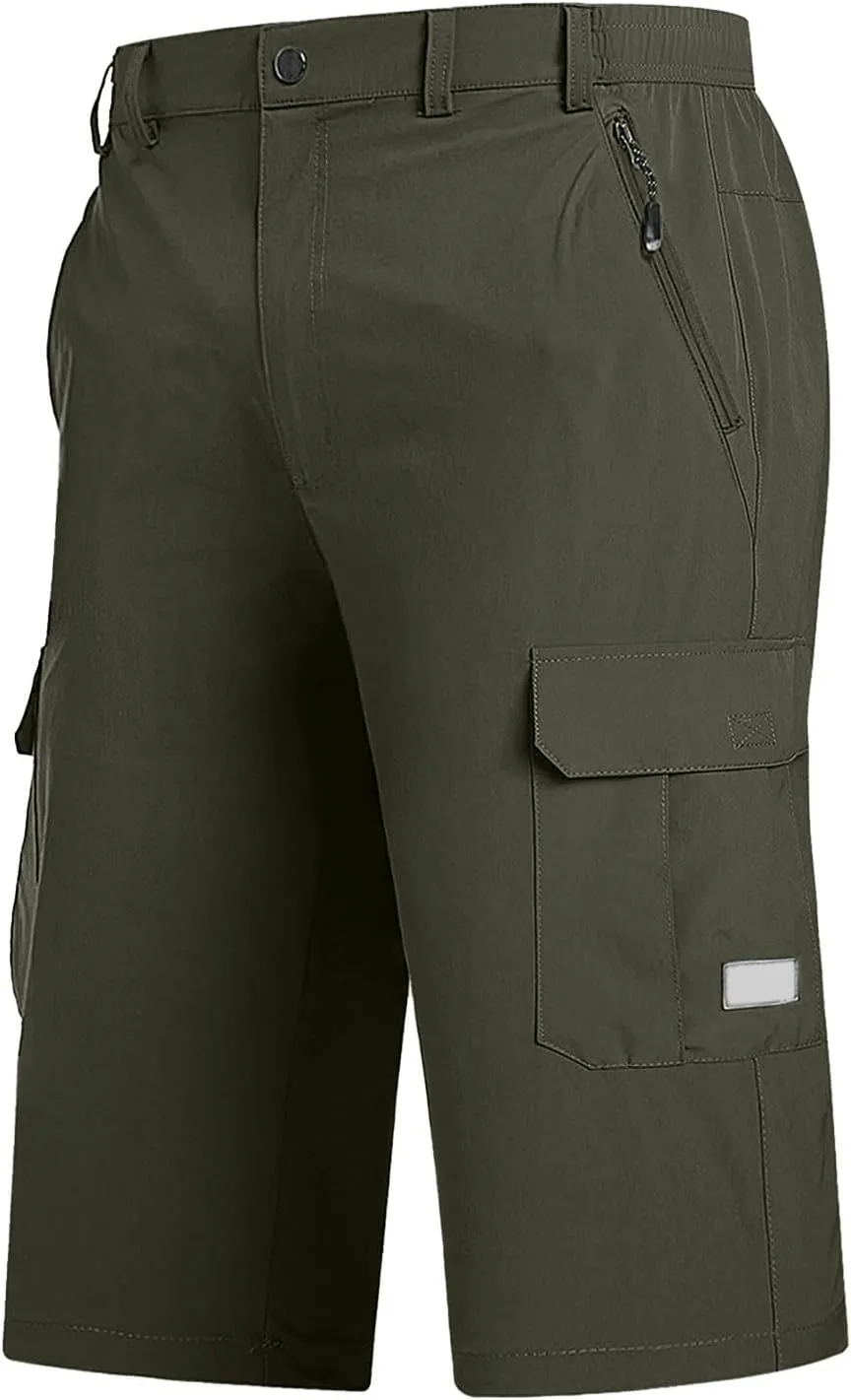Mens Below Knee Cargo Shorts Multi Pockets Lightweight Outdoor Hiking Work Shorts for Men Athleric Fit Quick Dry Capri Pants