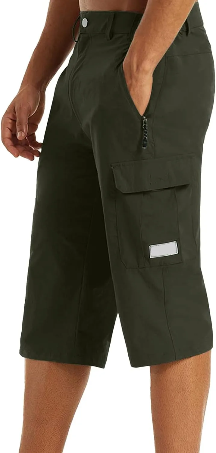 Mens Below Knee Cargo Shorts Multi Pockets Lightweight Outdoor Hiking Work Shorts for Men Athleric Fit Quick Dry Capri Pants