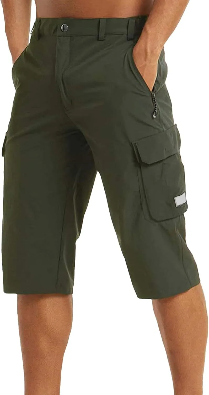 Mens Below Knee Cargo Shorts Multi Pockets Lightweight Outdoor Hiking Work Shorts for Men Athleric Fit Quick Dry Capri Pants