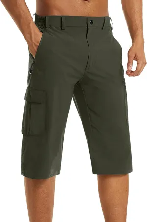 Mens Below Knee Cargo Shorts Multi Pockets Lightweight Outdoor Hiking Work Shorts for Men Athleric Fit Quick Dry Capri Pants