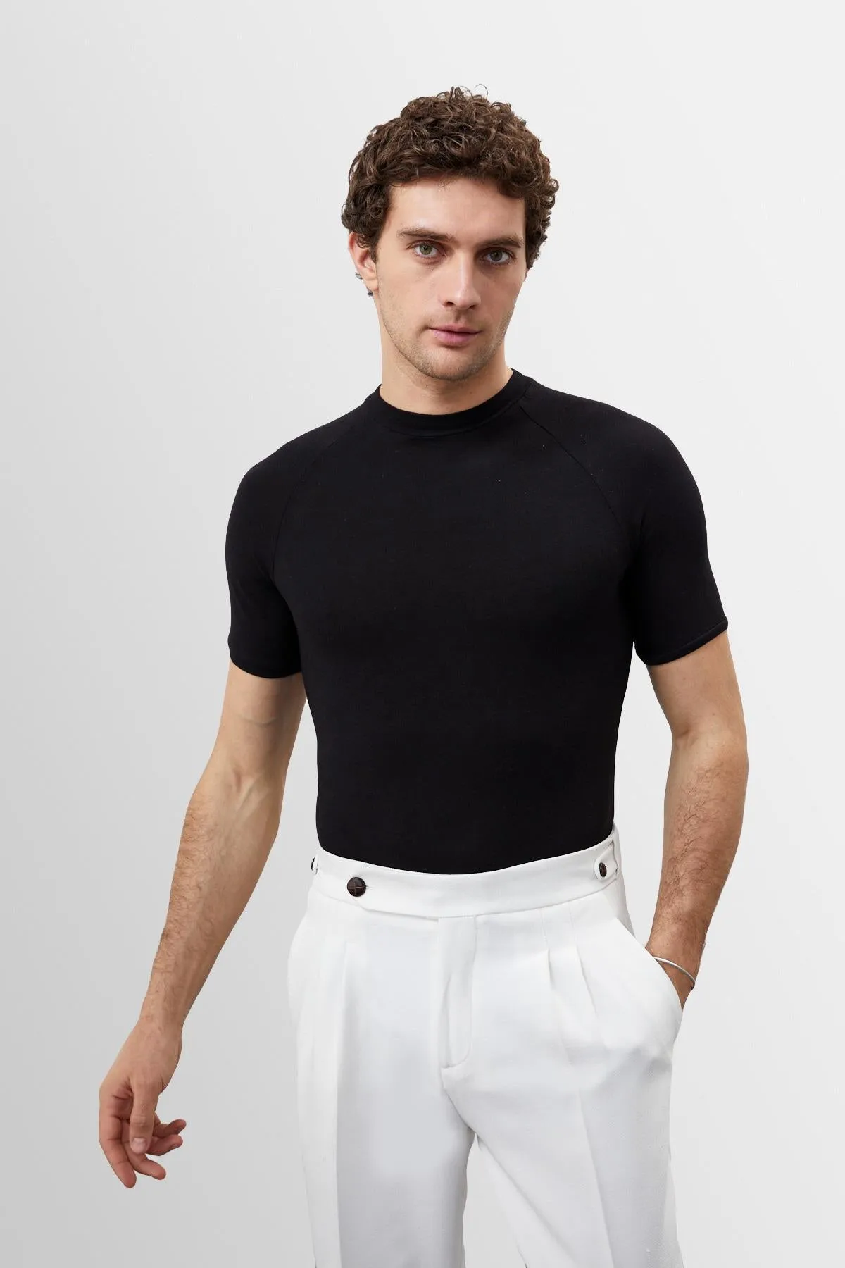 Men's Black Slim Fit Crew Neck  T-Shirt - Wessi