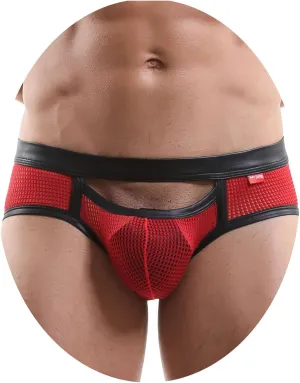 Men's Brief Underwear Sexy Mesh Hollow out Jockstrap Thong Underpants Patent Leather Fun U Convex Pouch Underwear