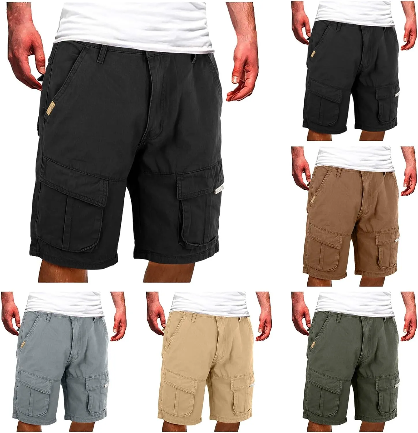 Mens Cargo Pants Knee Length Multi-Pockets High Waist Military Combat Hiking Fishing Shorts Straight Leg Baggy Jogger Bermuda