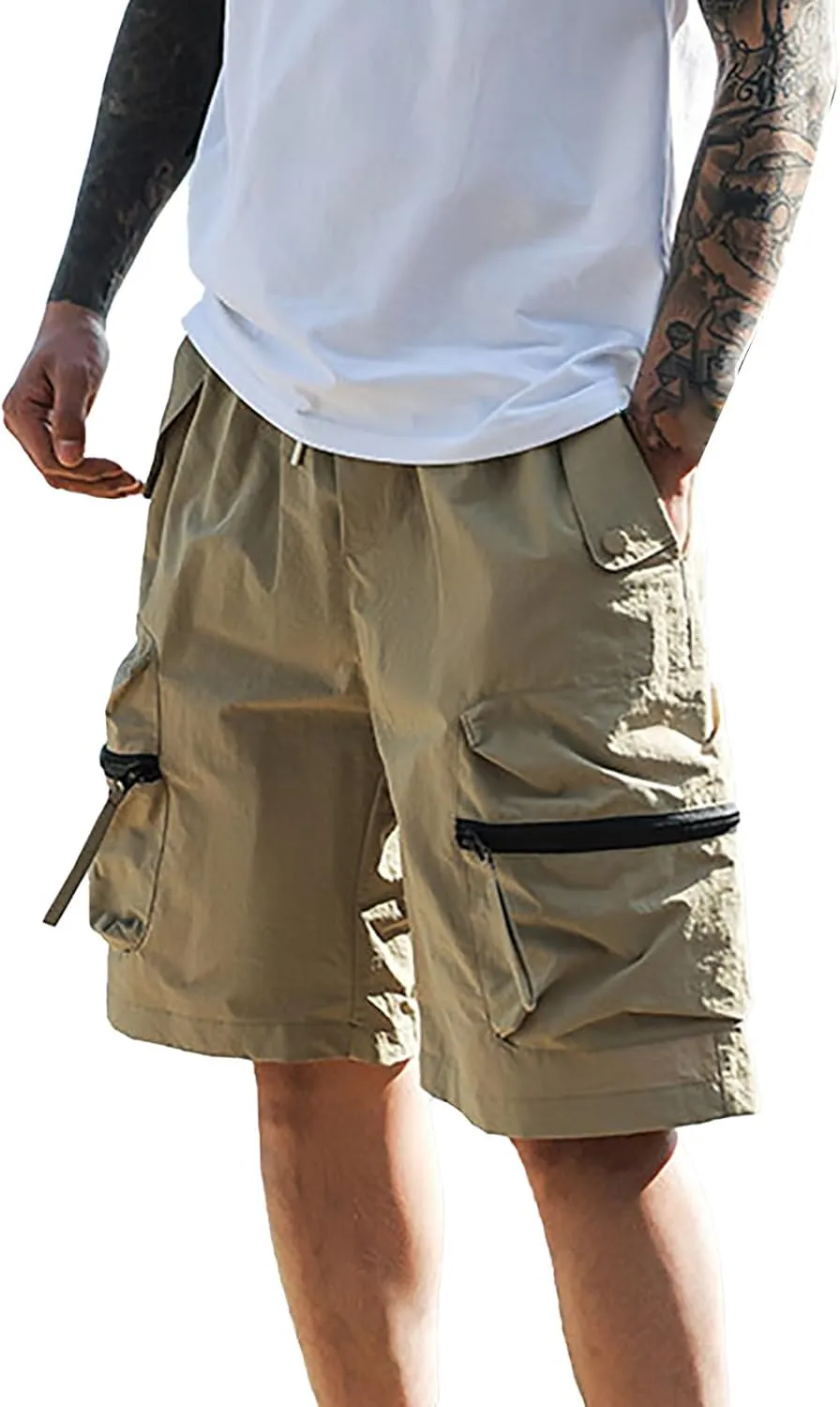 Mens Casual Cargo Pants Multi-Pockets Combat Track Fitness Jogger Hiking Bermuda Drawstring Lightweight Straight Baggy Shorts