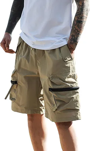 Mens Casual Cargo Pants Multi-Pockets Combat Track Fitness Jogger Hiking Bermuda Drawstring Lightweight Straight Baggy Shorts