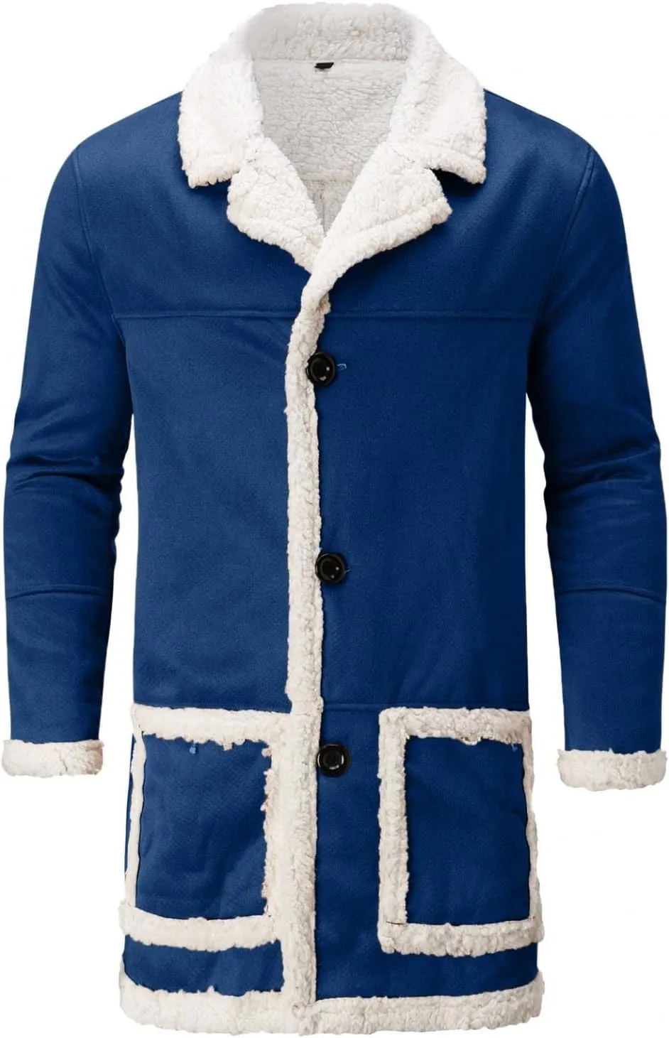 Mens Casual Sherpa Fleece Lined Jackets Winter Warm Fur Collar Long Trench Coats Big and Tall Outwears with Pockets
