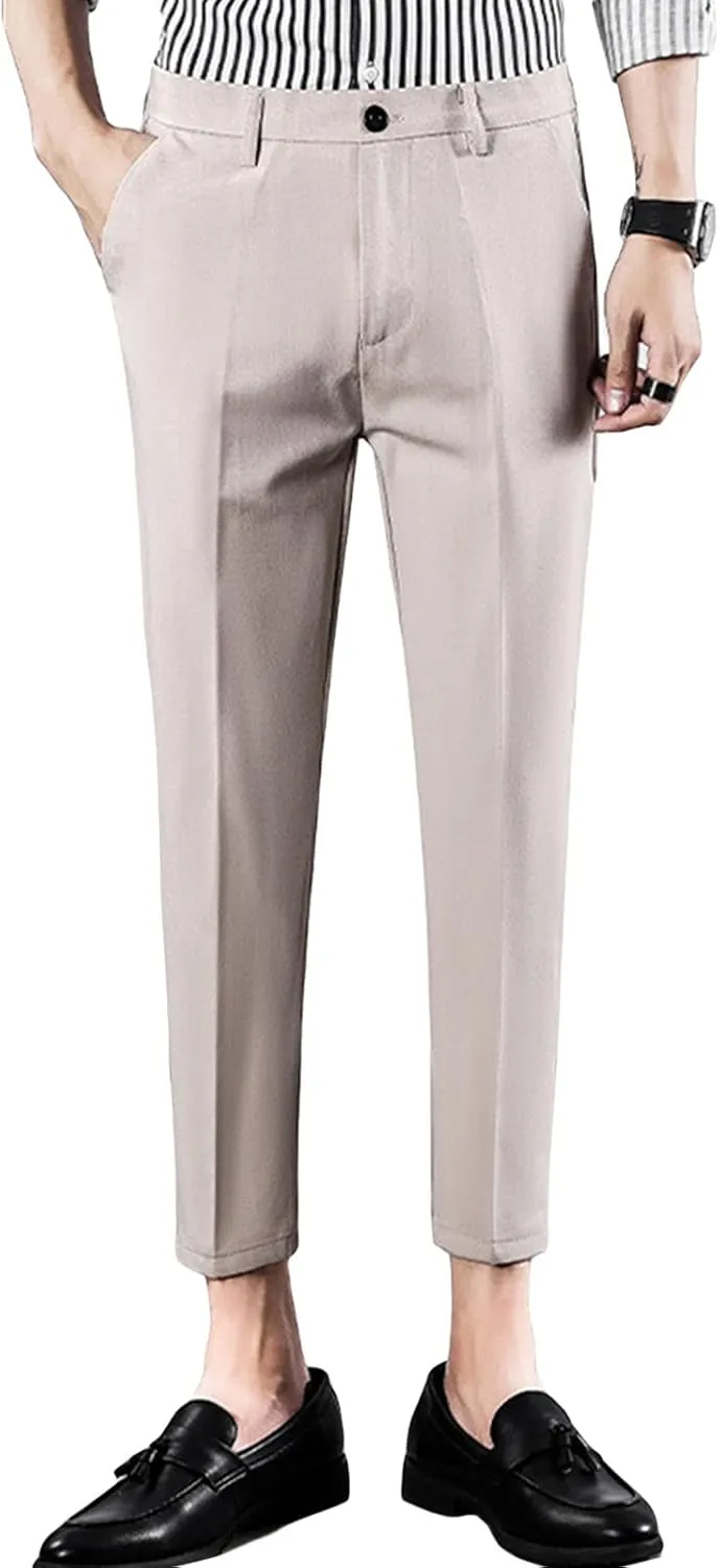 Men's Classic-Fit Wrinkle-Resistant Flat-Front Chino Pant Casual Stretch Pants Elastic Waist Cotton Trousers