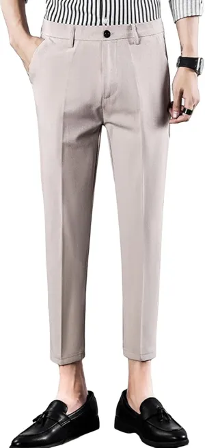 Men's Classic-Fit Wrinkle-Resistant Flat-Front Chino Pant Casual Stretch Pants Elastic Waist Cotton Trousers