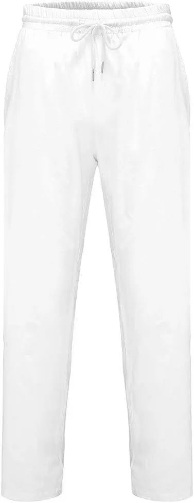 Mens Cotton Linen Drawstring Pant Loose Fit Straight Leg Casual Pants for Men Classic Elastic Solid Beach Resort Trousers