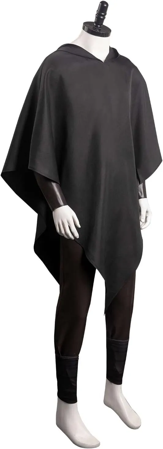 Men's Death Wolf Costume Cat in Boots Cosplay Pants Cape Wrist Guard Leg Cover Black Hooded Cloak Halloween