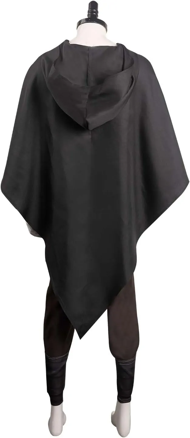 Men's Death Wolf Costume Cat in Boots Cosplay Pants Cape Wrist Guard Leg Cover Black Hooded Cloak Halloween