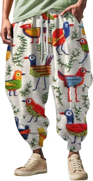 Men's Drawstring Hippie Harem Pants Men's Autumn Fun Print Fashion Street Feel Casual Sweatpants Athletic Running