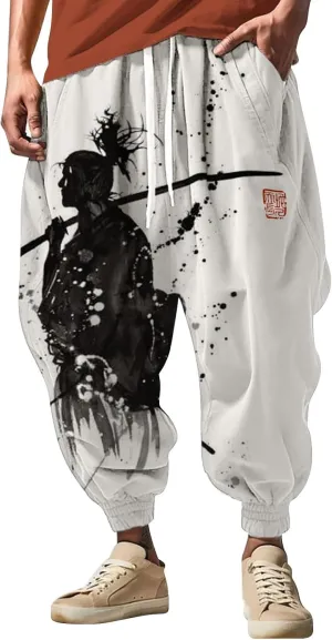 Men's Drawstring Hippie Harem Pants Men's Autumn Fun Print Fashion Street Feel Casual Sweatpants Athletic Running