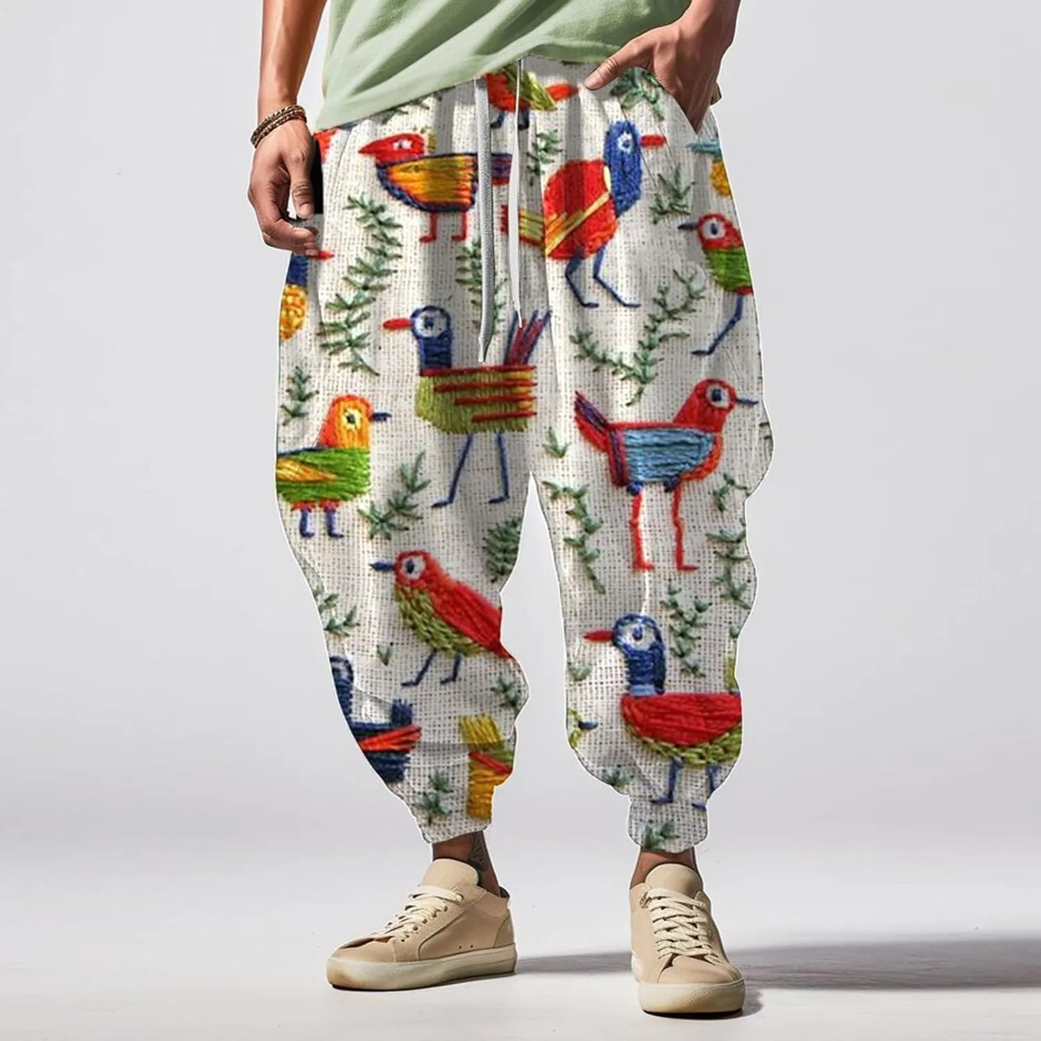 Men's Drawstring Hippie Harem Pants Men's Autumn Fun Print Fashion Street Feel Casual Sweatpants Athletic Running