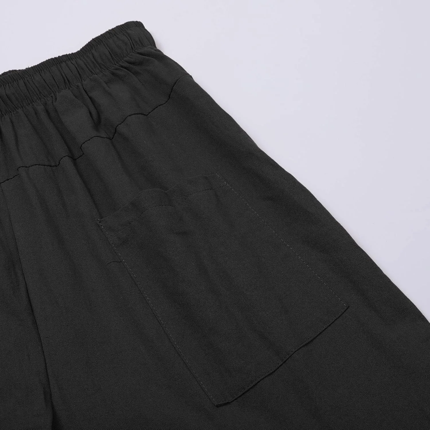 Mens Elastic High Waist Drawstring Baggy Beach Casual Pants Cotton and Linen Capri Pants Summer Outdoor Vacation Shorts 2024