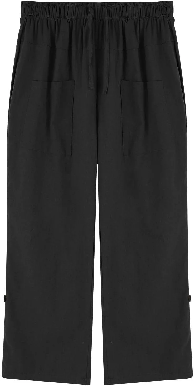 Mens Elastic High Waist Drawstring Baggy Beach Casual Pants Cotton and Linen Capri Pants Summer Outdoor Vacation Shorts 2024